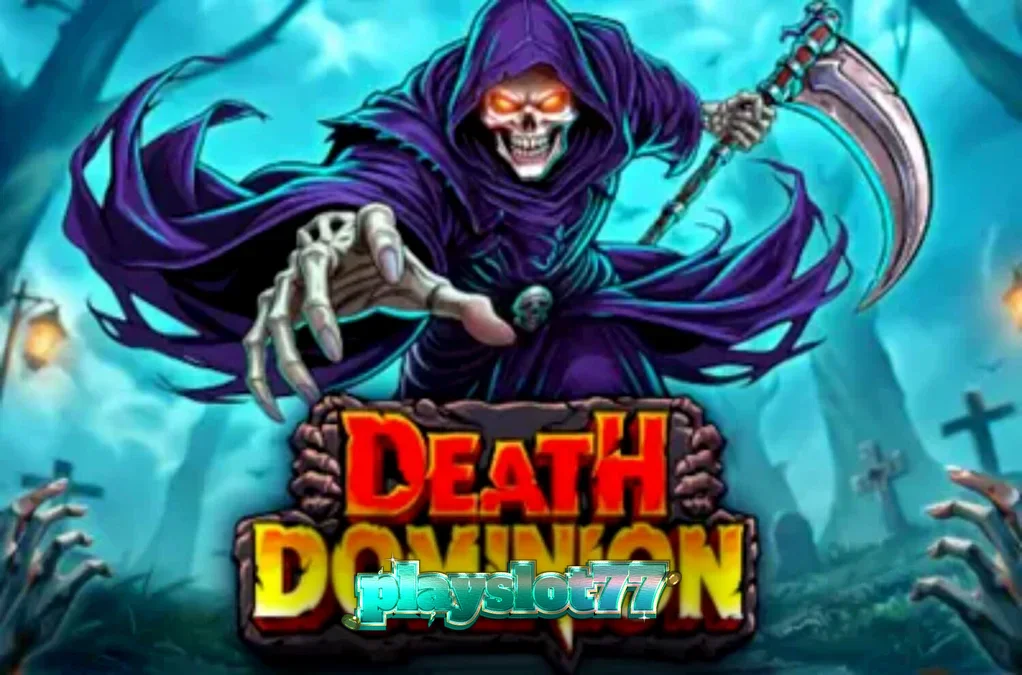 Tampilan visual slot Death Dominion dengan tema horor dan Grim Reaper